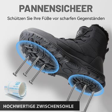 Зимові робочі черевики ANGRYRAM для чоловіків та жінок. Теплі, з металевим підноском, неслизькі, чорні. Розмір 44 EU