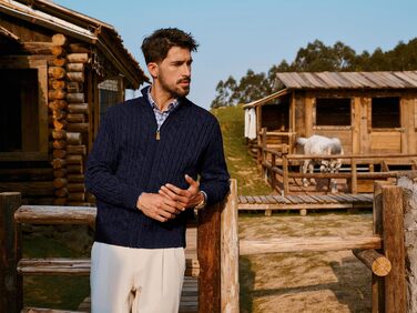 Кардиган чоловічий PJ PAUL JONES з блискавкою та стоячим коміром, в'язаний з дрібним візерунком, колір морської хвилі