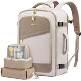 Рюкзак LOVEVOOK для ручної поклажі в літак, 40L, водонепроникний, для жінок, з відділенням для взуття та ноутбука 17.3 дюймів, бежевий + хакі