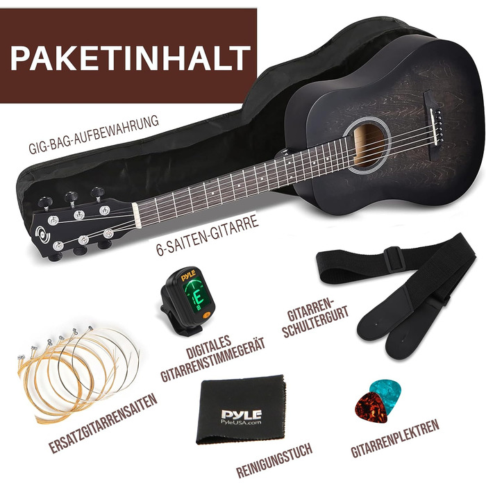 Акустична гітара Pyle для дітей та початківців, ½ розміру, з аксесуарами, чорна матова, 86 см