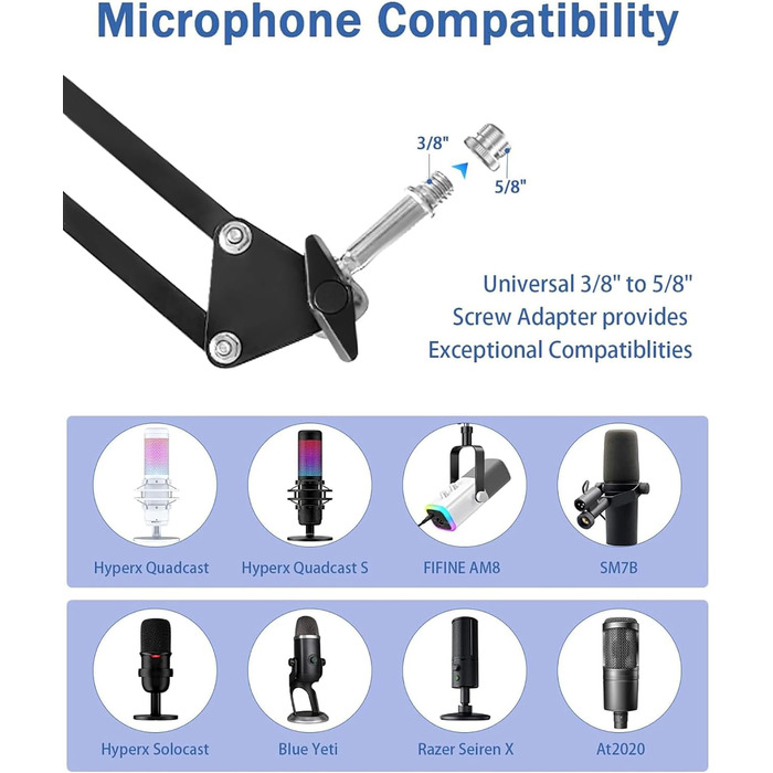 Підставка для мікрофона BILIONE з поп-фільтром та амортизатором, регульована, з адаптерами
