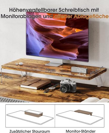 Adjustable Height Standing Desk with Monitor Stand - Electric Ergonomic Desk, 120x60cm & 180x80cm White/Vintage Brown