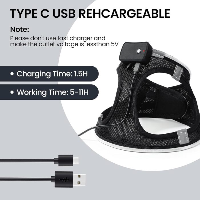 Світлодіодне обіднє намисто для собак PcEoTllar з LED підсвічуванням, перезаряджуване, світловідбиваюче, для дрібних та середніх собак, дихаюче, рожеве (3 режими) (S, чорний (9 режимів))