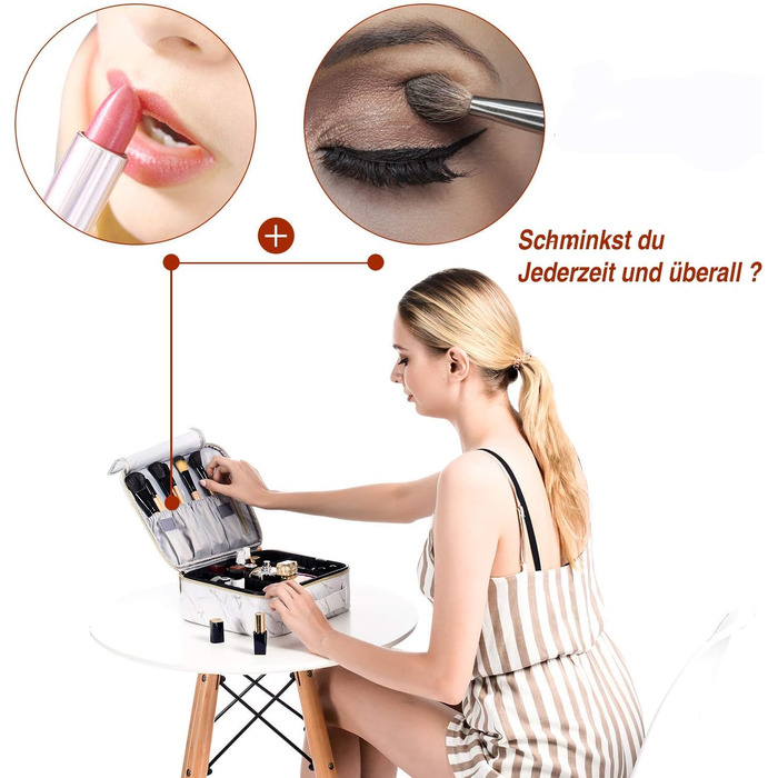 Косметичка для макіяжу та косметики, органайзер для подорожей, сумочка для косметики з ручкою та регульованими перегородками (шкіра 