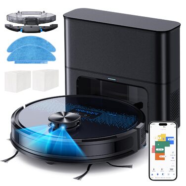 Робот-пилосос Lubluelu 3-в-1 з док-станцією, 4500Pa, функція вологого прибирання, лазерна навігація, керування через додаток, для тварин, килимів, твердих підлог (чорний, блакитний)