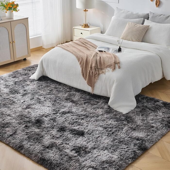 CHOSHOME: М'який килим для спальні/вітальні, сучасний, високий ворс, антиковзаюча підкладка, для дитячої кімнати, шэггі, 90x150 см, 200x290 см (темно-сірий)