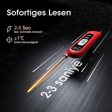 Цифровий кухонний термометр DOQAUS для м'яса, приготування, випікання та гриля. Швидка реакція, LCD екран, автовимкнення (червоний)