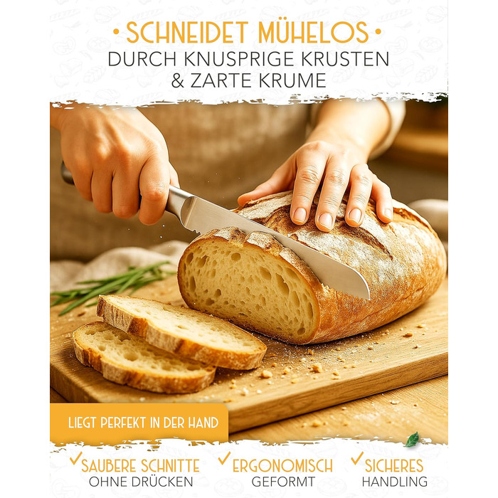 Ніж для хліба KRUSTENZAUBER з хвилястим лезом, 20 см, нержавіюча сталь. Великий ніж для нарізання хліба та булочок, для точного та легкого нарізання.