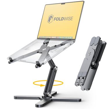 Підставка для ноутбука FoldWise X - алюмінієва, 360° обертання, складна, регульована висота та кут нахилу - стабільна та портативна підставка для ноутбука, MacBook та комп'ютера 11-18 дюймів, сіра