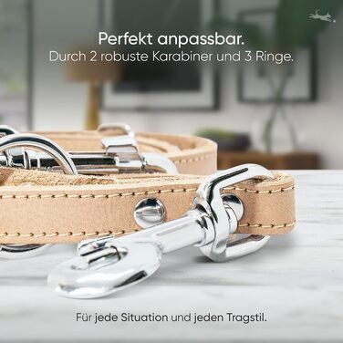 2m Dog Leash made from certified leather - Adjustable training lead - Handmade in EU - Dog Leash for large, medium & small dogs - Leather leash (25mm wide) (16mm width, Sand)