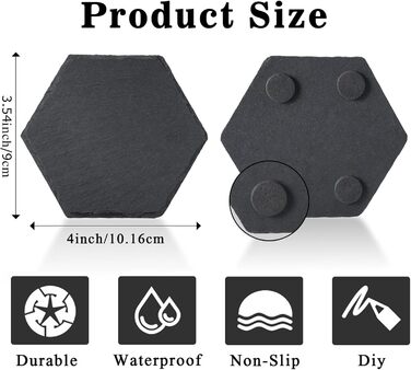 MAPRIAL 36-Piece Slate Coasters Bulk, 10.2 cm Hexagonal, Blank, Black Stone Coasters for Drinks, Natural, Handmade, Hexagon, Stone for Laser Engraving, Gifts, Engraving, Halloween