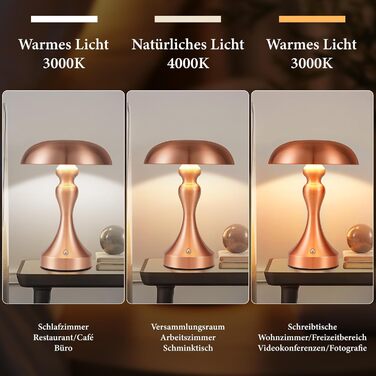 Бездротова настільна лампа з акумулятором - LED торшер з сенсорним керуванням, регулюванням яскравості, вінтажний дизайн, USB зарядка, нічник для спальні/вітальні (червоно-бронзовий)