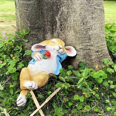 iRonrain Garden Statues Rabbits, Fantasy Bunny Outdoor Art Décor Animal Figures Ornament for Thanksgiving Day, Christmas Statue Decorations for Garden Yard Lawn Indoor Sculpture (Blue)
