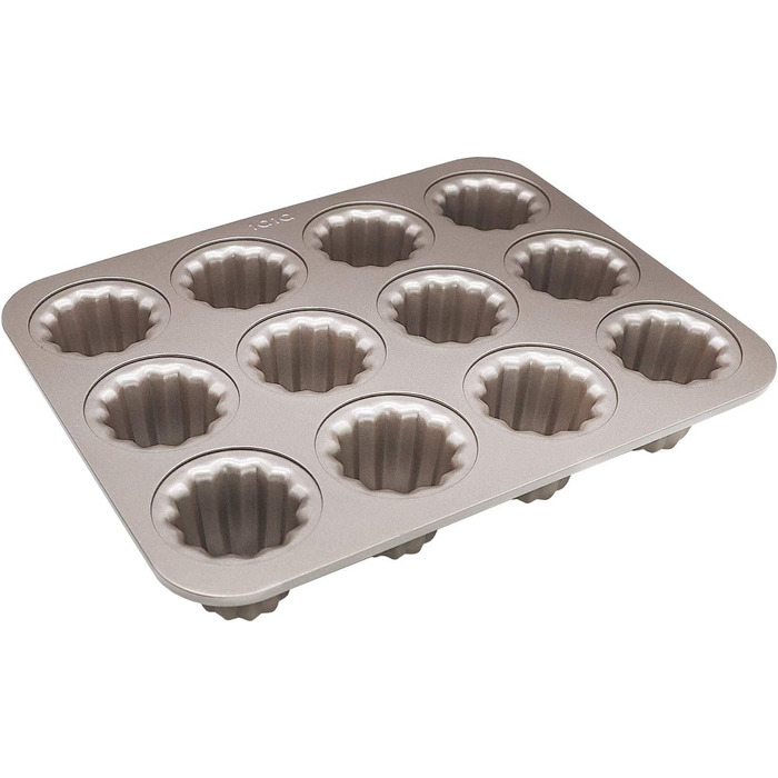 Canele Mold, Carbon Steel, 12 Cavities, Non-Stick, Canelé Molds, Baking Pans for Oven Baking, Cupcake