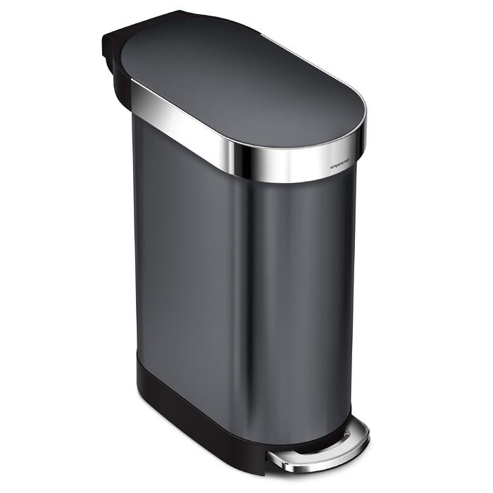 Сміттєвий відер з педаллю simplehuman CW2044, 45 л, вузький кухонний смітник зі сталі (чорний матовий)