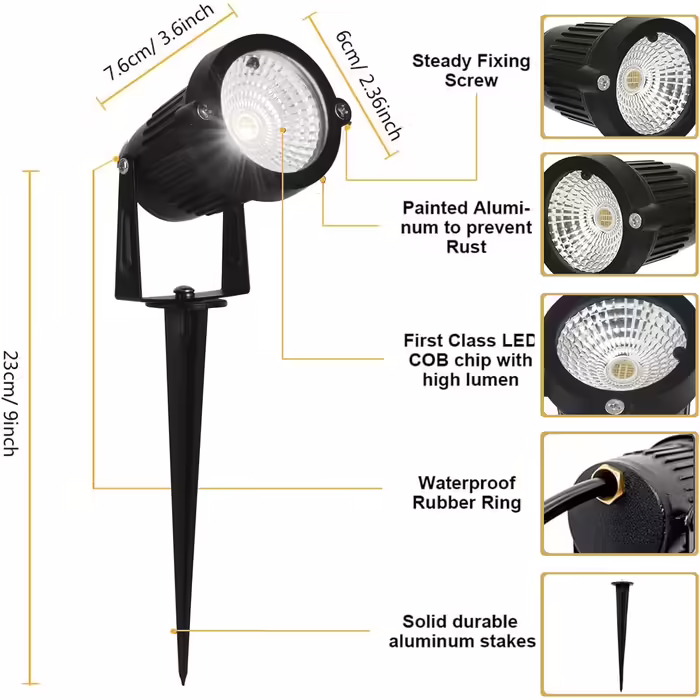Ground Spike Garden Light 5W LED Garden Floodlight IP66 Waterproof Garden Lamp with Plug Warm White 3000K LED Spotlight for Outdoor Garden Lawn Tree Meadow (pack of 8, Multicolor)