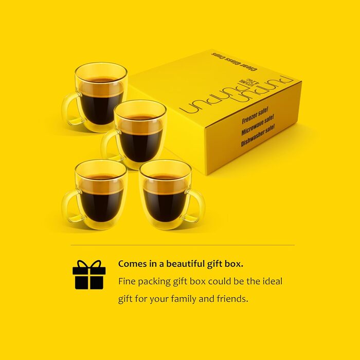 Набір склянок для еспресо та кави (2 шт), подвійні стінки, ізольовані, 250 мл