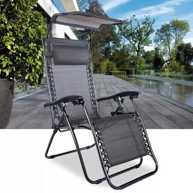 Шезлонг Gotel чорний, металевий, з навісом та підстаканниками