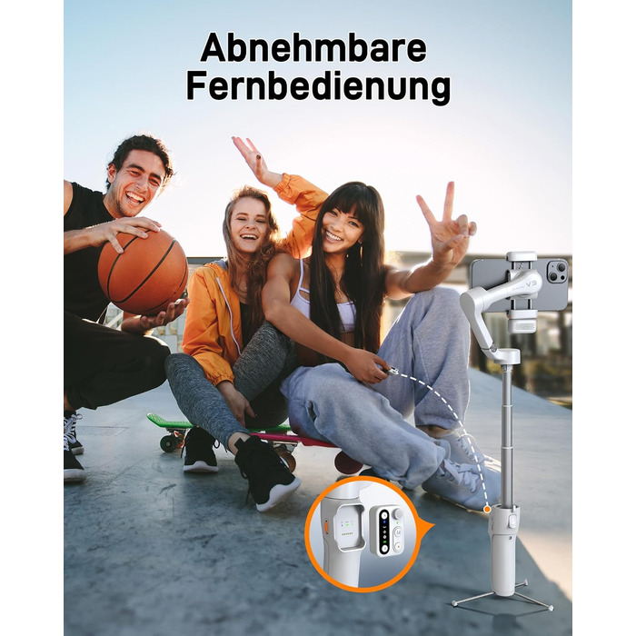 Hohem iSteady V3 - Стабілізатор для смартфона з контролером, AI-трекером та розсувним штативом, 3-осьовий