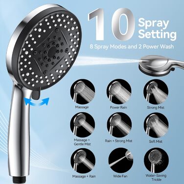 Дюшовий насадок VOXON з 10 режимами струменя, високий тиск, економія води, для миття ванни та плитки, фільтр з обмежувачем потоку