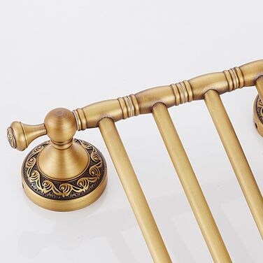 Brass toothbrush holder, antique bronze finish, cup holder with white ceramic cup, wall-mounted, bathroom accessory, patterned carving design (folding towel rack)