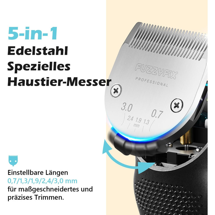 Машинка для стрижки собак Leise з LED-підсвіткою, 2 швидкості, для догляду за обличчям, вухами, лапами, блакитна
