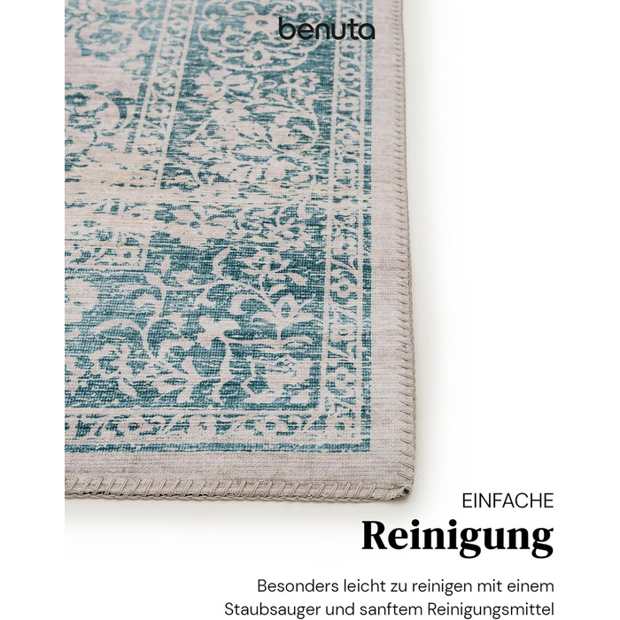 benuta pop Laury Rug - Synthetic Fiber - Rectangular & in Vintage Style - Easy to Care For for Living Room, Bedroom, Turquoise, 200x300 cm 200 x 300 cm (Rectangular) Turquoise