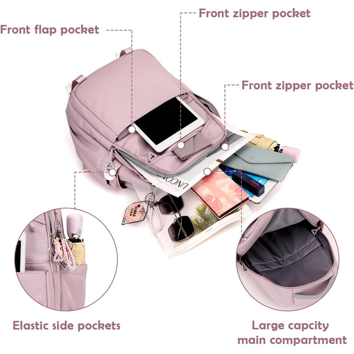 Водонепроникний рюкзак для школи JANSBEN для дівчаток та хлопчиків, багатосекційний, ідеальний для 10-річних дітей, підлітків та 5 класу, фіолетовий