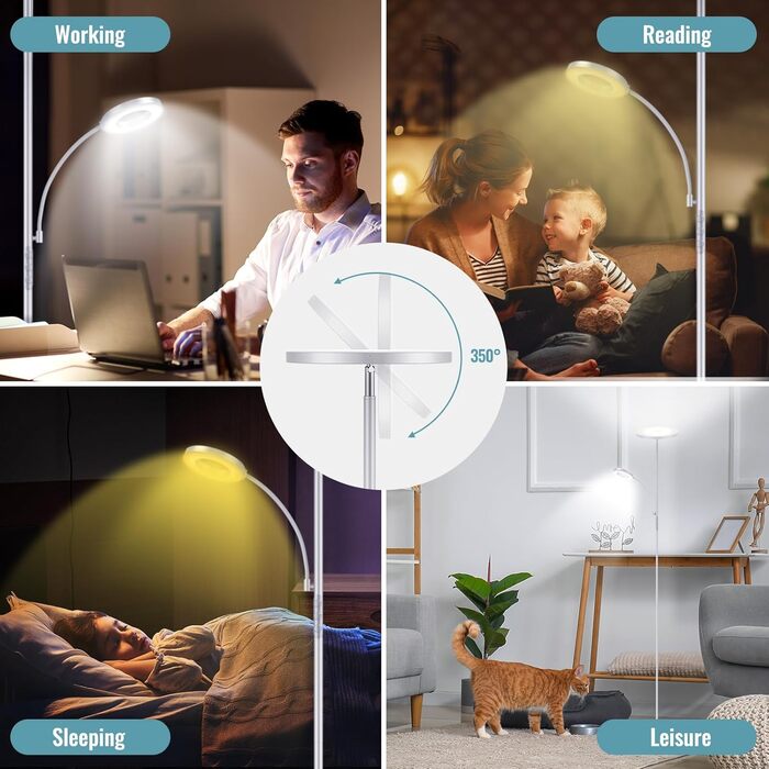 Стелярська лампа для вітальні з LED-підсвічуванням 4200LM, регулювання яскравості, пульт дистанційного керування, сенсорне керування, сучасний дизайн (42W, сірий)