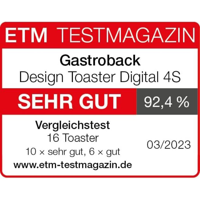 Тостер GASTROBACK 42396 Digital 4-слайсовий, 950 Вт, нерж. сталь, LCD-дисплей, 7 режимів, підставка для булочок, сріблястий