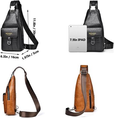 Чоловіча сумка-слінг з натуральної шкіри, водонепроникна, легка, для подорожей, велоспорту, кемпінгу (чорна)