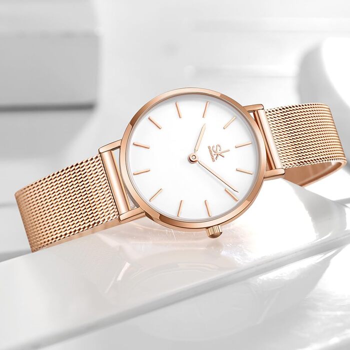 SK Ультратонкий мініатюрний жіночий годинник з двома стрілками. Елегантний годинник для жінок з шкіряним ремінцем (рожеве мереживо)