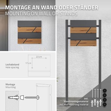 Поштовий ящик ML-Design Anthrazit/Ефект дерева Дуб, сталь, 37x37x11 см. Сучасний настінний поштовий ящик з газетницею, з замком та 2 ключами.