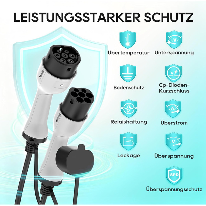 Портативний зарядний пристрій для електромобіля Type 2 (Schuko) 3.68kW, 6-16A, LCD, 5м, IP65, 16A, 22kW, CCS2, IEC 62196-2