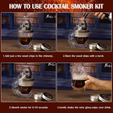 Набір для копчення коктейлів Anmyox з ліхтариком, набір для копчення віскі, набір для бурбону, подарунок для чоловіків, набір з черепом, подарунок для друзів, чоловіка, батька (без бутану)