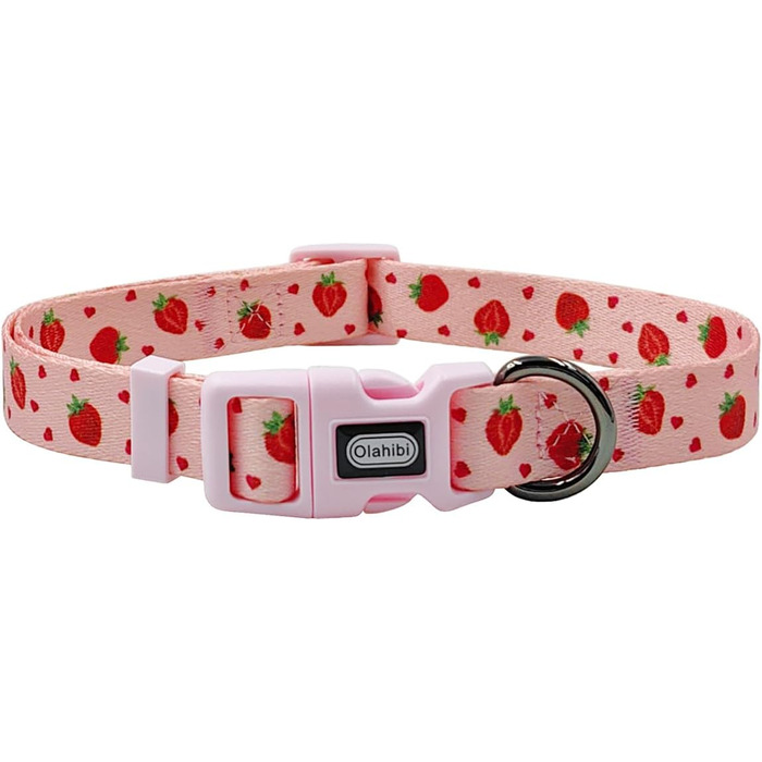 Нашийник та поводок для собак Комбі-ет, леопардовий принт, поліестер, 150 см, повід з панде, для маленьких собак (колір коричневий леопард), набір з сердечками та клубникою (M)