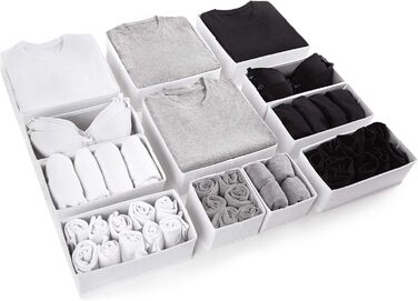 Large Drawer Organization System 12-Piece Set of White Boxes Storage Organizer Drawer Cabinet Organizer Storage Box Closet Organizer (White/Opulent Garden, 4=28x28x10cm, 6=28x14x10cm, 2=14x14x10cm)