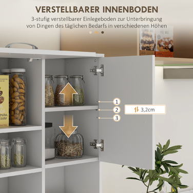 HOMCOM Freestanding Kitchen Cabinet, 89 x 39.5 x 168 cm, Modern White Buffet Cabinet