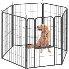 PawHut Вольєр для цуценят 6-гранний, з 6 секцій, дверцятами, захисним тентом, 100 см, для собак та котів, для дому та вулиці