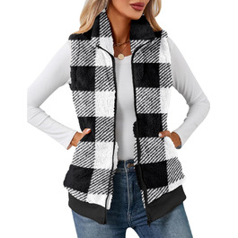 Жіноча жилетка з м'якого флісу IECCP - тепла безрукавка для осені та зими. Стильна жилетка з м'якого флісу з візерунком у клітинку чорно-білого кольору. Ідеальна для створення затишного осіннього образу.