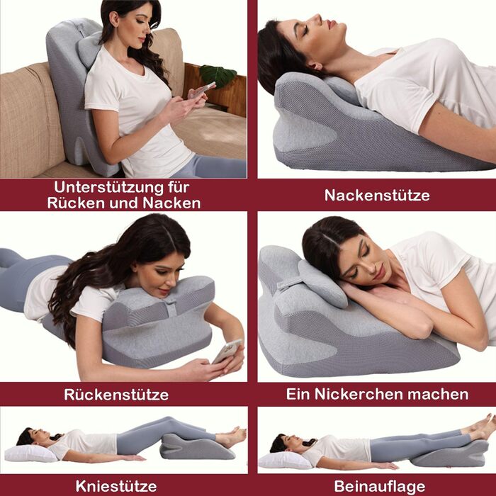 Підкови для ліжка та дивану, подушка для читання з піною Memory, ергономічна подушка для спини, шиї та ніг, подушка від рефлюксу, знімний чохол для ліжка, дивану, сидіння, сну та читання