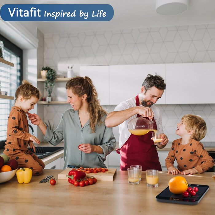 Кухонні ваги Vitafit 15 кг з LED-дисплеєм, цифрова вага для їжі та документів, скло, точність 1 г, чорний