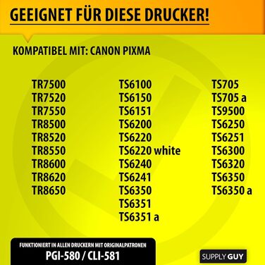 Комплект картриджів Supply Guy 580XXL 581XXL для принтерів Canon Pixma TS705, TS6350, TR8550, TS9550 (5 шт, XXL)