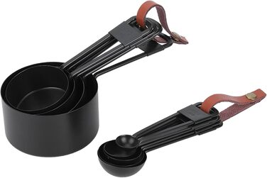 Qukaim Measuring Cup Set, 9-piece, black, stainless steel, including measuring spoons and scoops, kitchen and baking accessories, easy-to-read scale