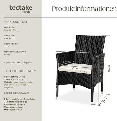 Tectake 2-Piece Poly Rattan Garden Chair Set