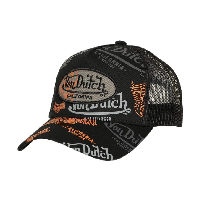 Кепка Von Dutch Trucker Snapback, чорно-оранжево-сіра, унісекс