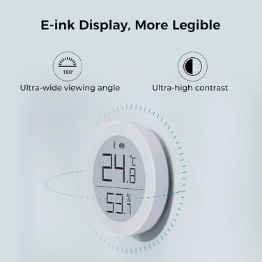 Qingping Thermometer Hygrometer Sensor works with HomeKit (iOS only) via Thread or Bluetooth, wireless indoor temperature and humidity monitor with E-Ink display