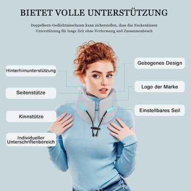 Подушка для шиї Comfy з Memory Foam - регульована, 360° підтримка, сіра (S)