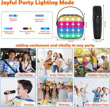 Дитяча караоке-машина з 2 мікрофонами, Bluetooth, світлові ефекти, для дівчаток та хлопчиків 3-12 років