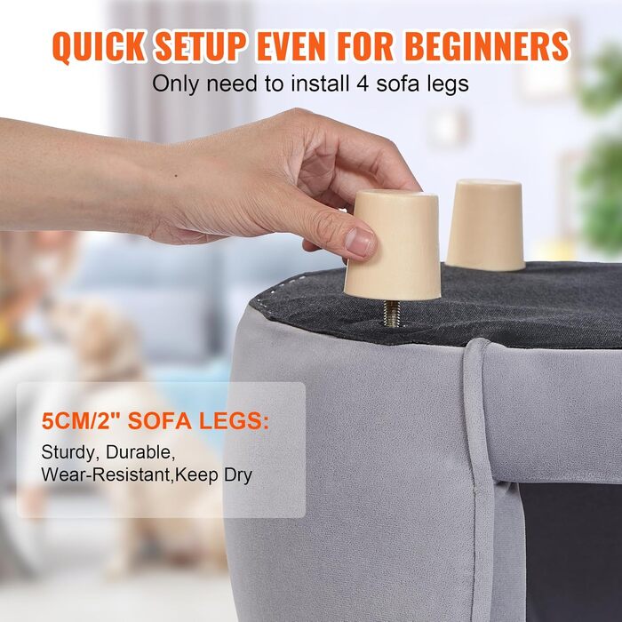 Крісло-лежанка для домашніх тварин VEVOR, лежанка для собак та котів, м'яка велюрова лежанка, витримує до 30 кг, сірий колір, розмір King (британський стандарт)